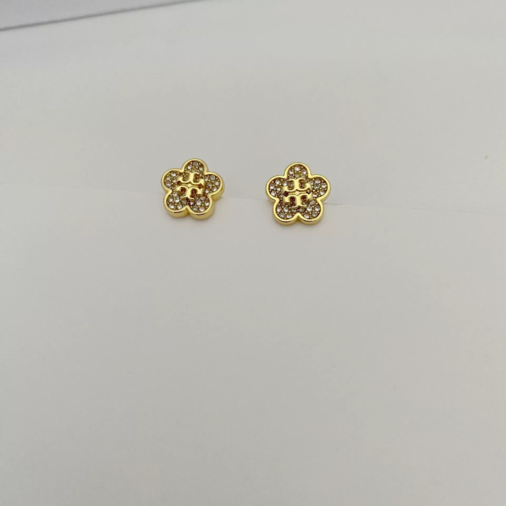 Tory Burch Gold Full Diamond Flower Earrings Necklace Set